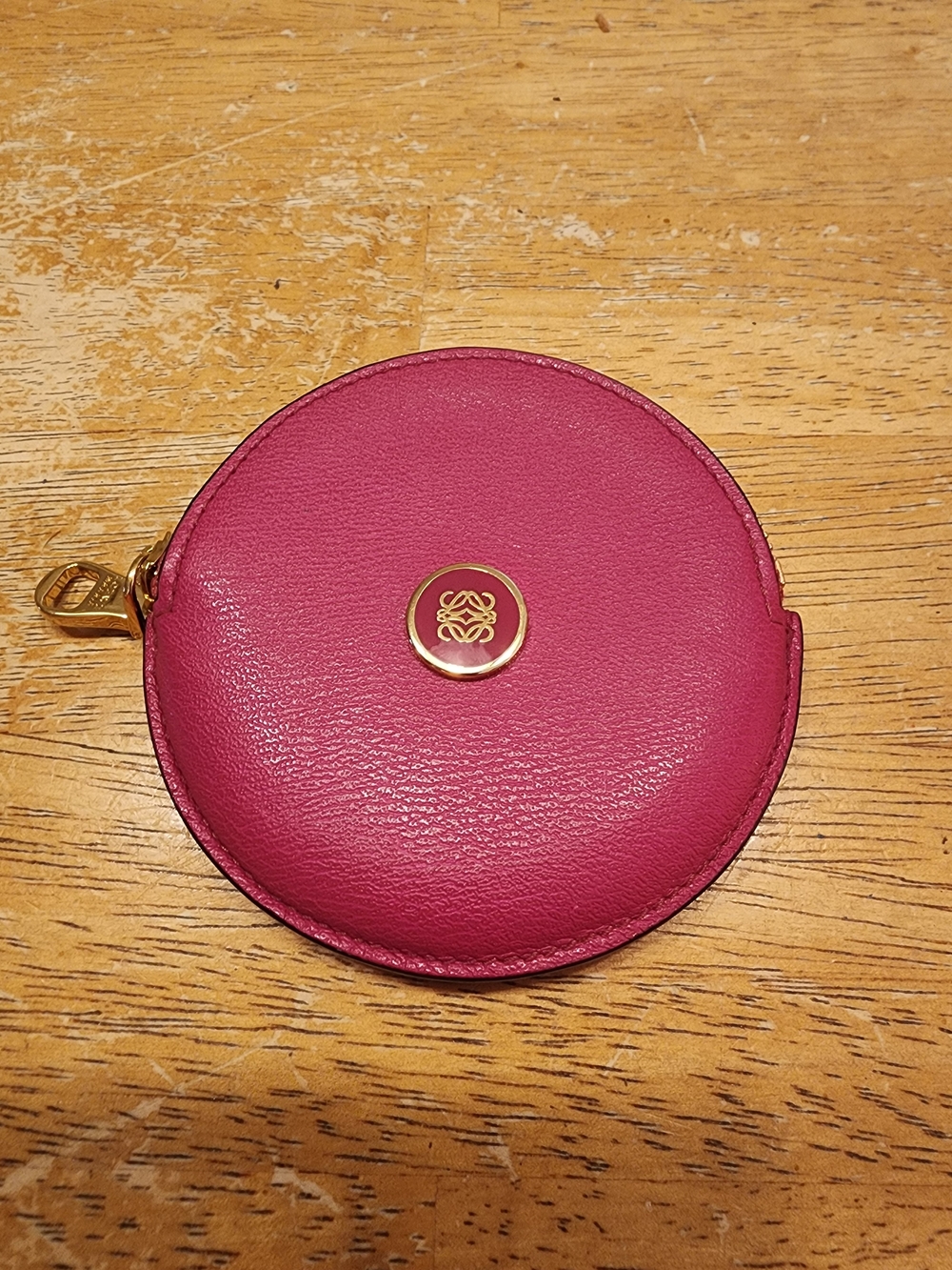 Loewe Fuchsia/Pink Leather Anagram Round Coin Purse